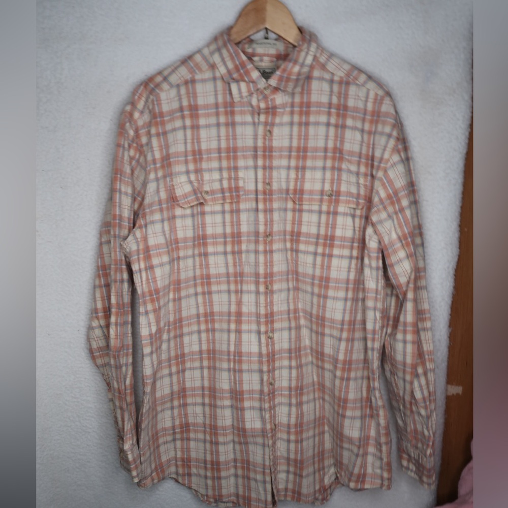 L‎ L BEAN Traditional Fit L- Tall Plaid Flannel Shirt Pastel 100% Cotton 286411